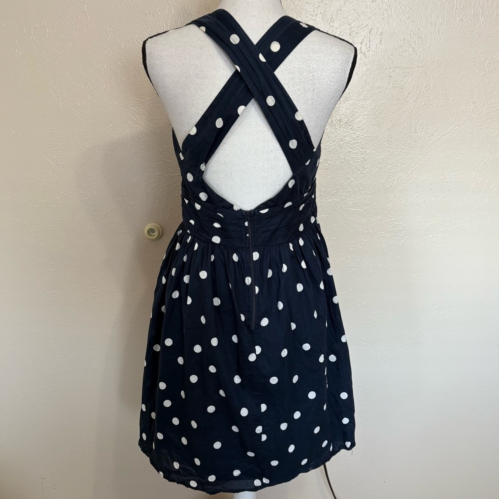 Whit Two Anthropologie Eva Navy Blue Polka Dot Cutout Sleeveless Halter Dress - Picture 4 of 11